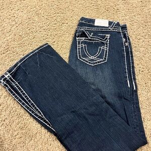 L.A. idol Dark Blue Boot Cut Jeans with White Stitching